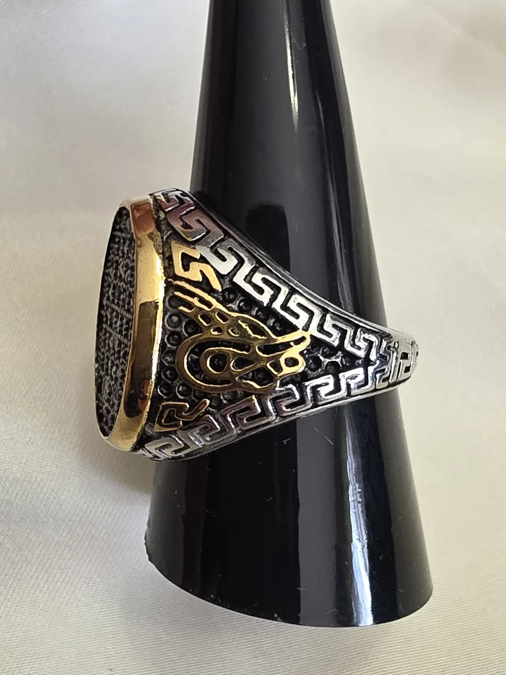 Men's Grey Austrian Crystal Black Oxidized Ion Plated YG & Stainless Steel Ring